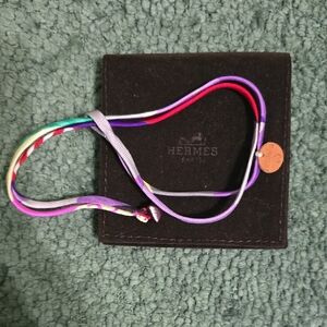 Hermès Double Tour Silk Bracelet with Leather Disc